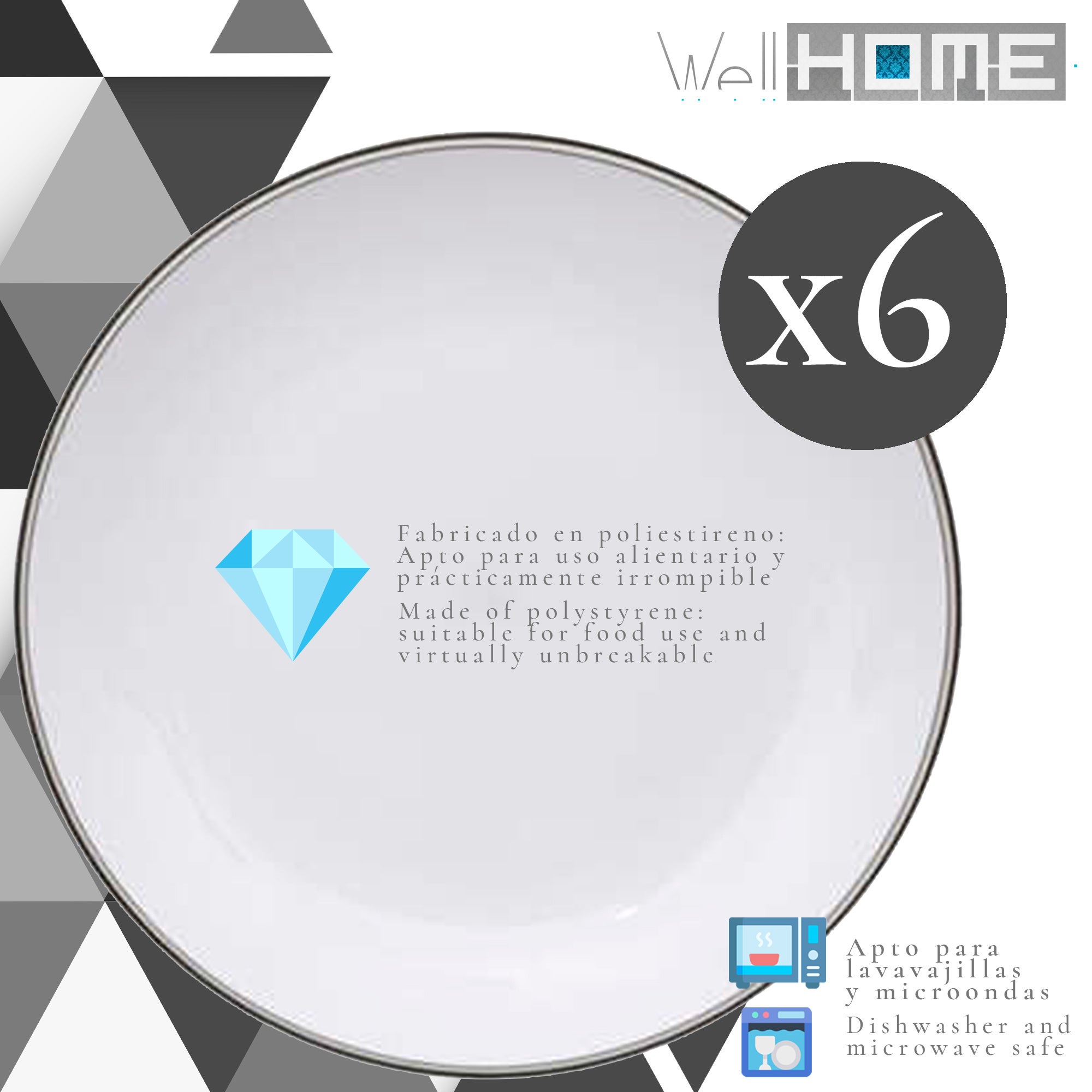 Conjunto WellHome de 6 placas cinza. - 2