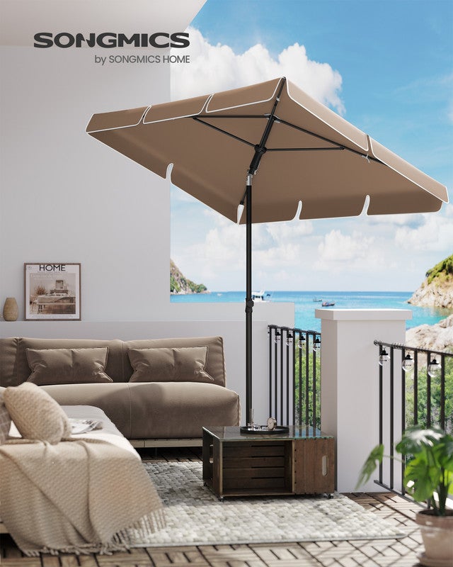 Parasol 200 x 125 cm, Protection Solaire UPF 50+, Inclinable sur 30° dans les 2 sens, Hauteur Réglable, avec Sac de Transport, Marron Noisette - 2