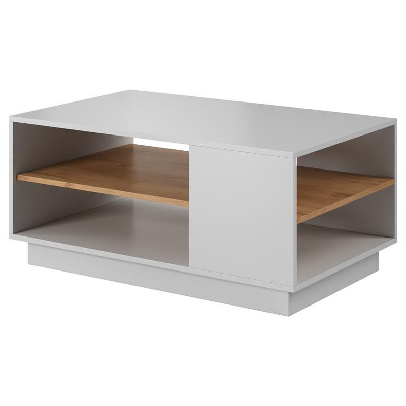 Stolik Kawowy WOOD – Biały Mat + Dąb Craft Złoty, Nowoczesny Design do Salonu