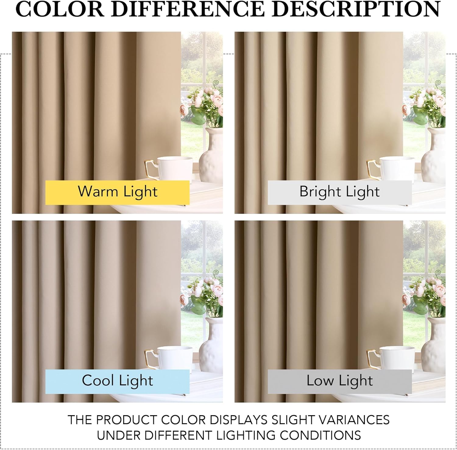 Rideaux d'Extérieur - Rideau Occultant Thermique à Oeillets Isolation Thermique Pergola Patio Draperies Décoration,132 x213cm, Beige, 1 Paire - 6