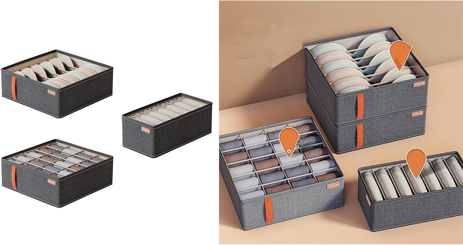 Divisore Per Cassetti Per Calzini 2 Pezzi - Organizer Con Coperchio E 20 Scomparti Pieghevoli, Per Calze, Biancheria Intima, Cravatte - 3