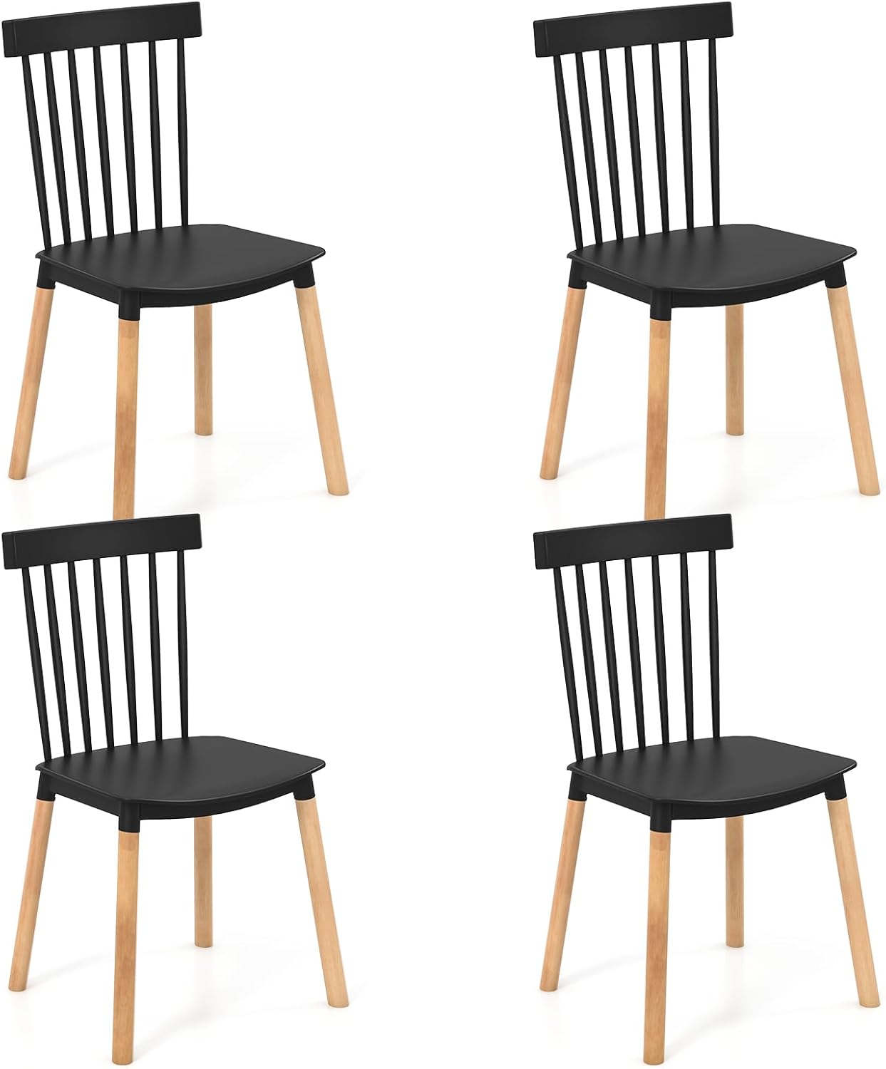 Krzesła do jadalni, zestaw 4 sztuk, krzesła kuchenne z nogami z litego drewna i antypoślizgowymi podkładkami pod stopy,salonu, biura (czarne)