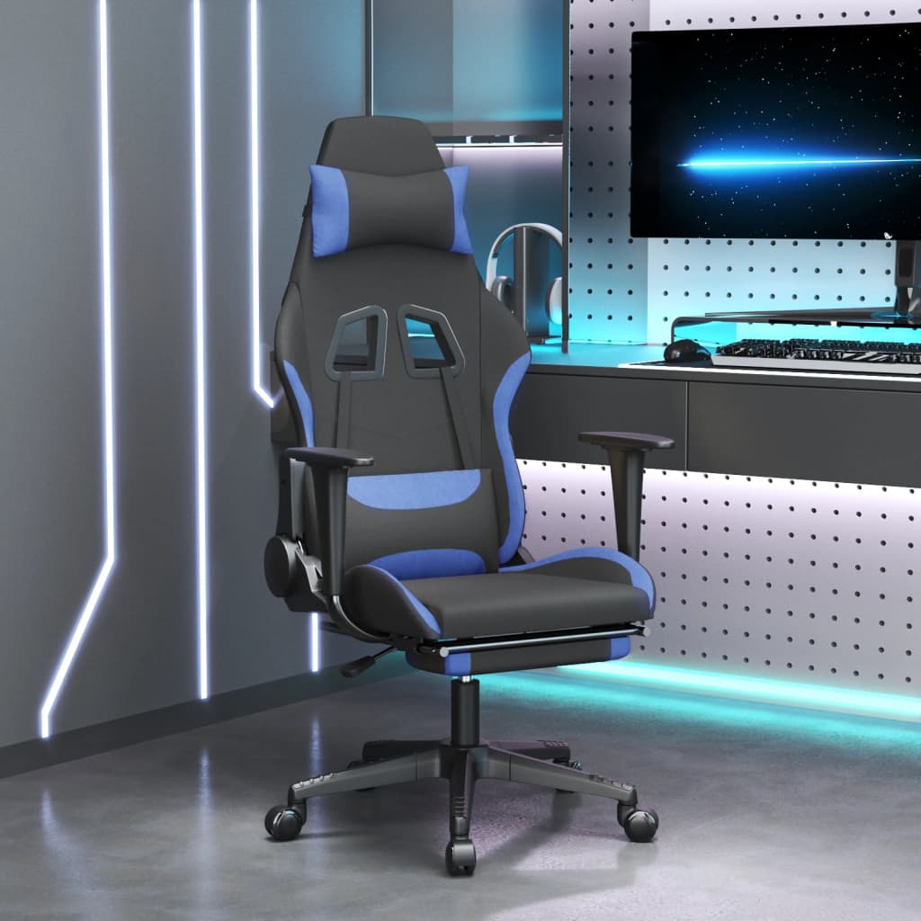 Silla gaming | silla de oficina | silla gamer ergonomica con reposapiés tela negro y azul cfw607024