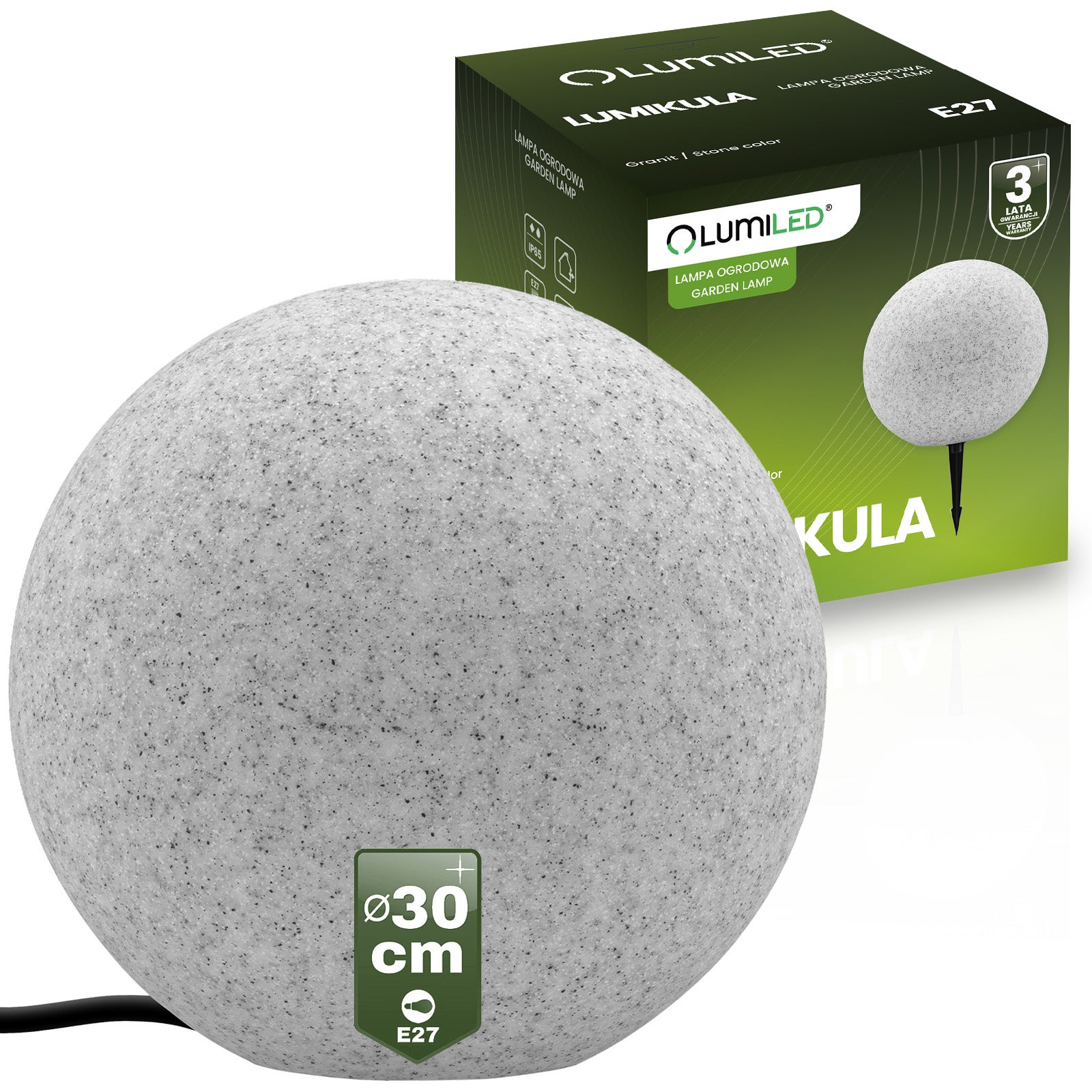 Lampa Ogrodowa Lumiled LED Oprawa Zewnętrzna Kamienna Kula LED 30cm E27 IP65 1 szt.
