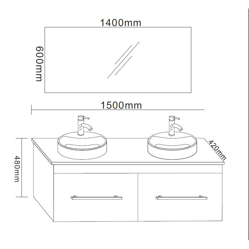 Meuble de Salle de Bain blanc 150 cm Lavabo inclus – Cecily - 7