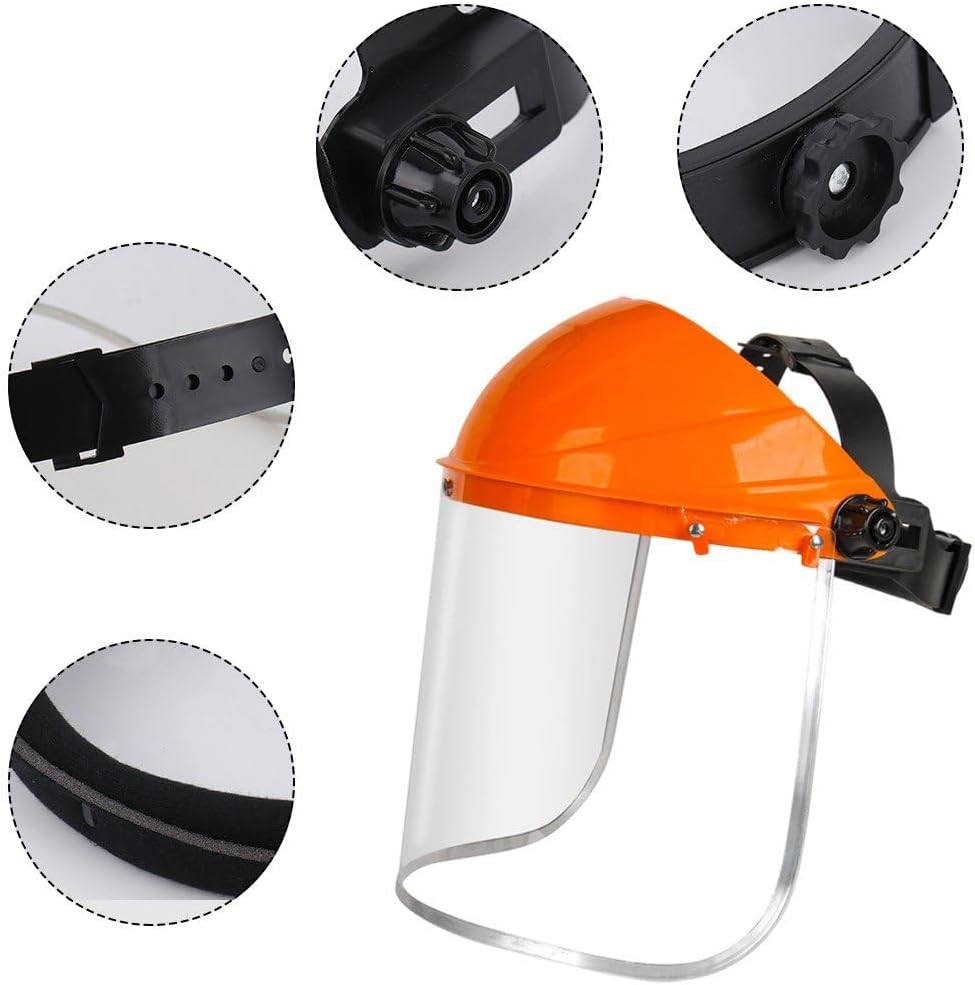 Écran facial de sécurité, visière légère et transparente avec serre-tête, la coupe, le débroussaillage et les travaux de construction, orange. - 7