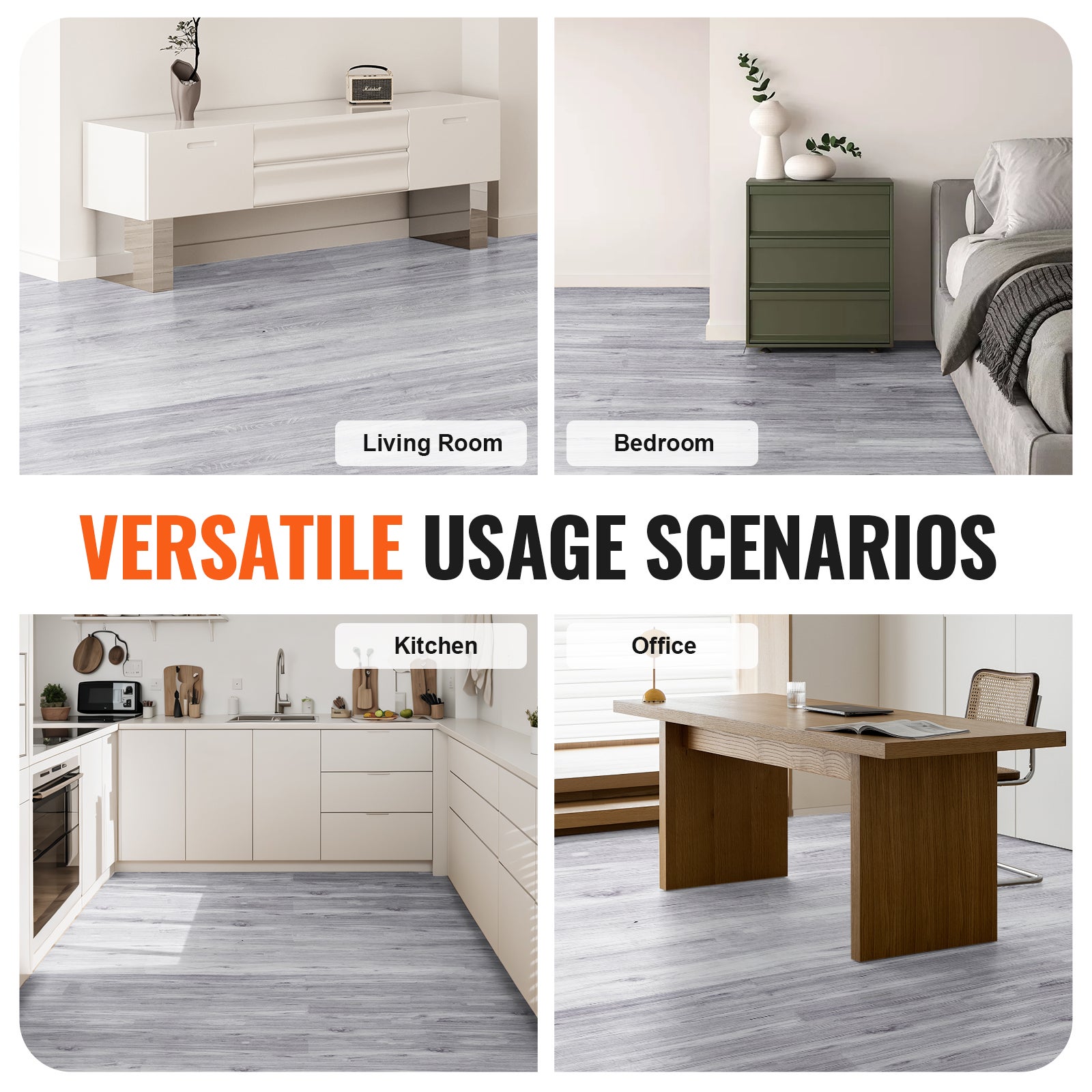 Revêtement de Sol Vinyle Auto-Adhésif VEVOR 914 x 152 mm, Effet Bois Gris Clair, Lot de 20, Épaisseur 0,62 mm, Pour Chambre et Salon - 6