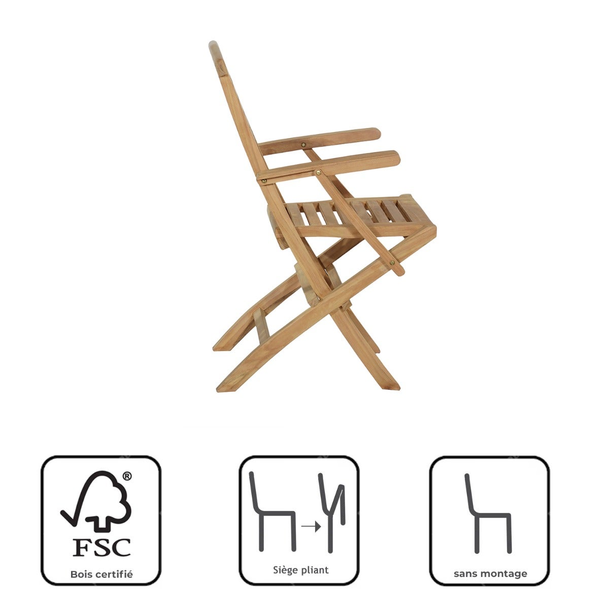 Fauteuils de jardin pliants en teck massif Barbade (lot de 2) - 9