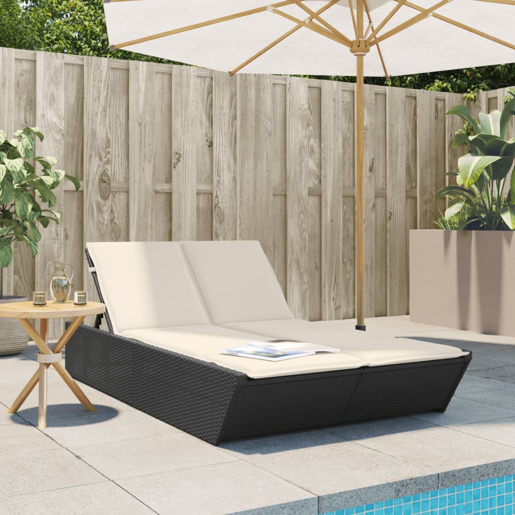 Espreguiçadeira | Chaise longue | Cadeira dupla com almofadões vime PE preto CFW56522 - 2