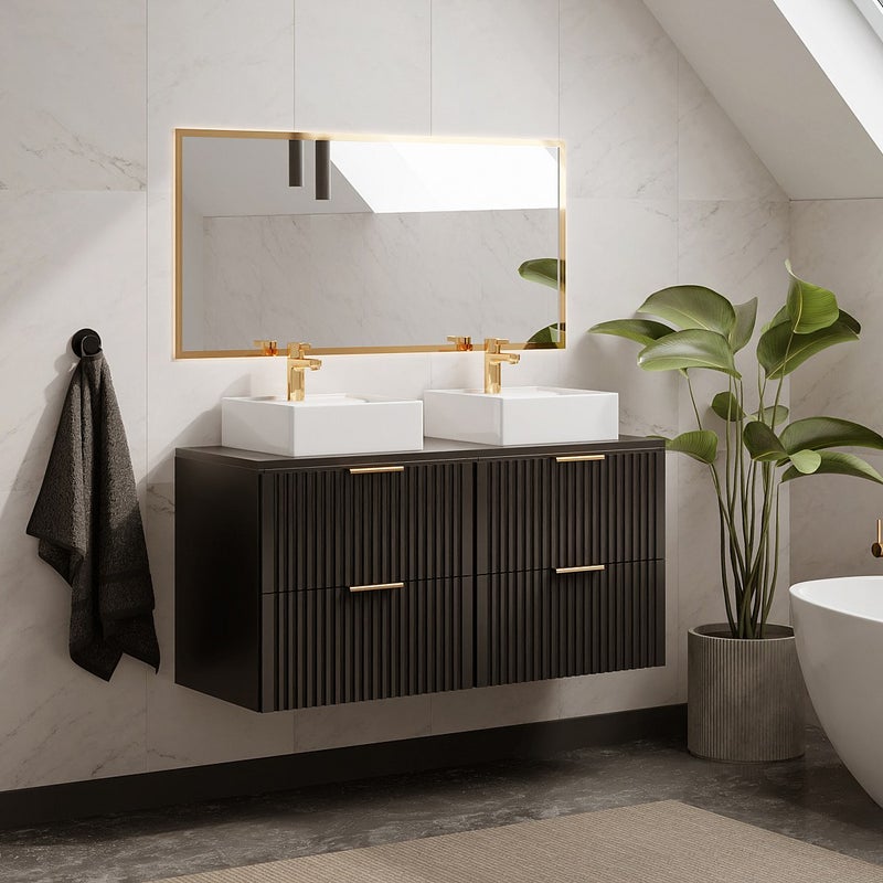 Szafka pod umywalkę wisząca ryflowana - Czarny - szer. 120 cm - ZEVARA