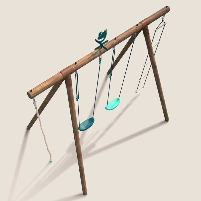 Portique en bois rond 4 agrès avec corde et échelle ERNEST - 5