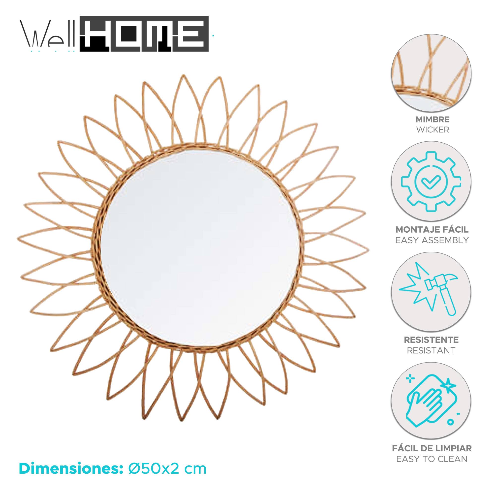 WELLHOME Specchio rotondo in vimini girasole Ø50 cm - 2