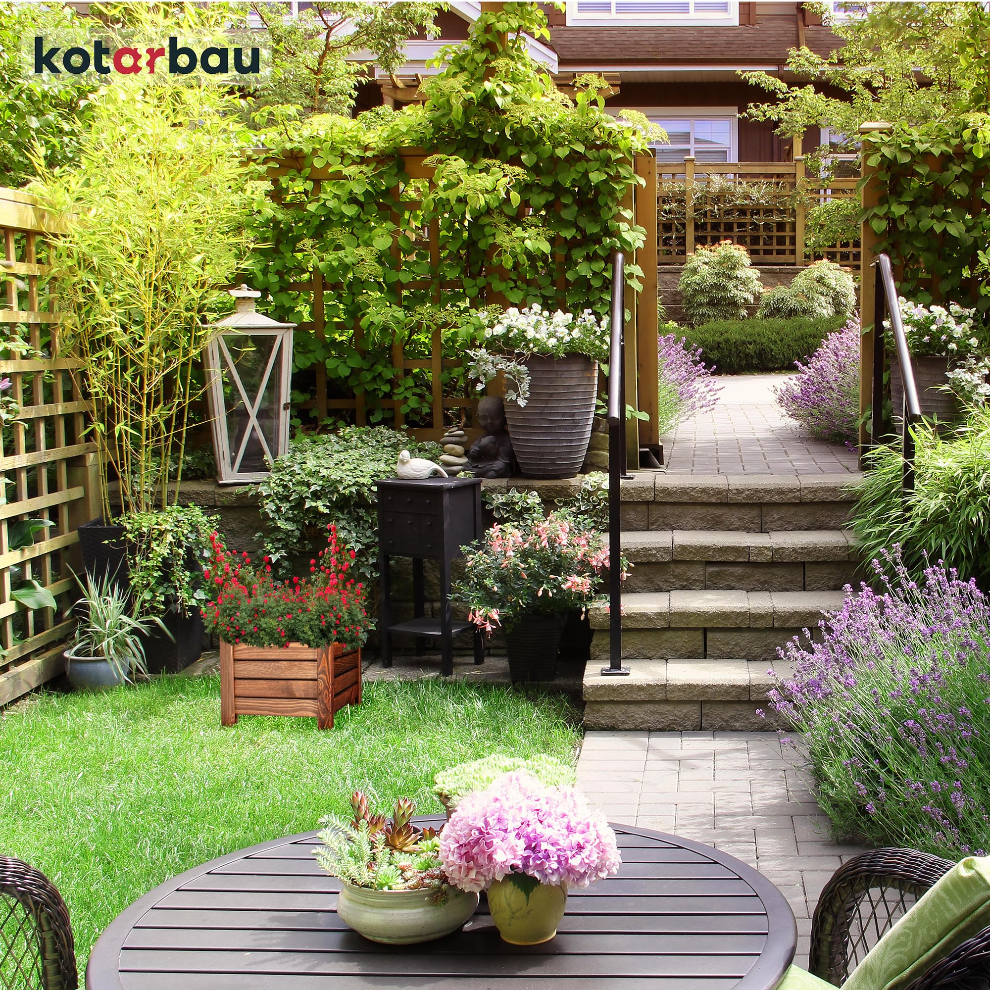 Pot de Fleurs en Bois 38 x 38 x 30 cm Jardinière en Pin Carbonisé Pot de Plantes Jardinière - Idéal pour Jardin Terrasse Balcon - Marron - KOTARBAU - 7