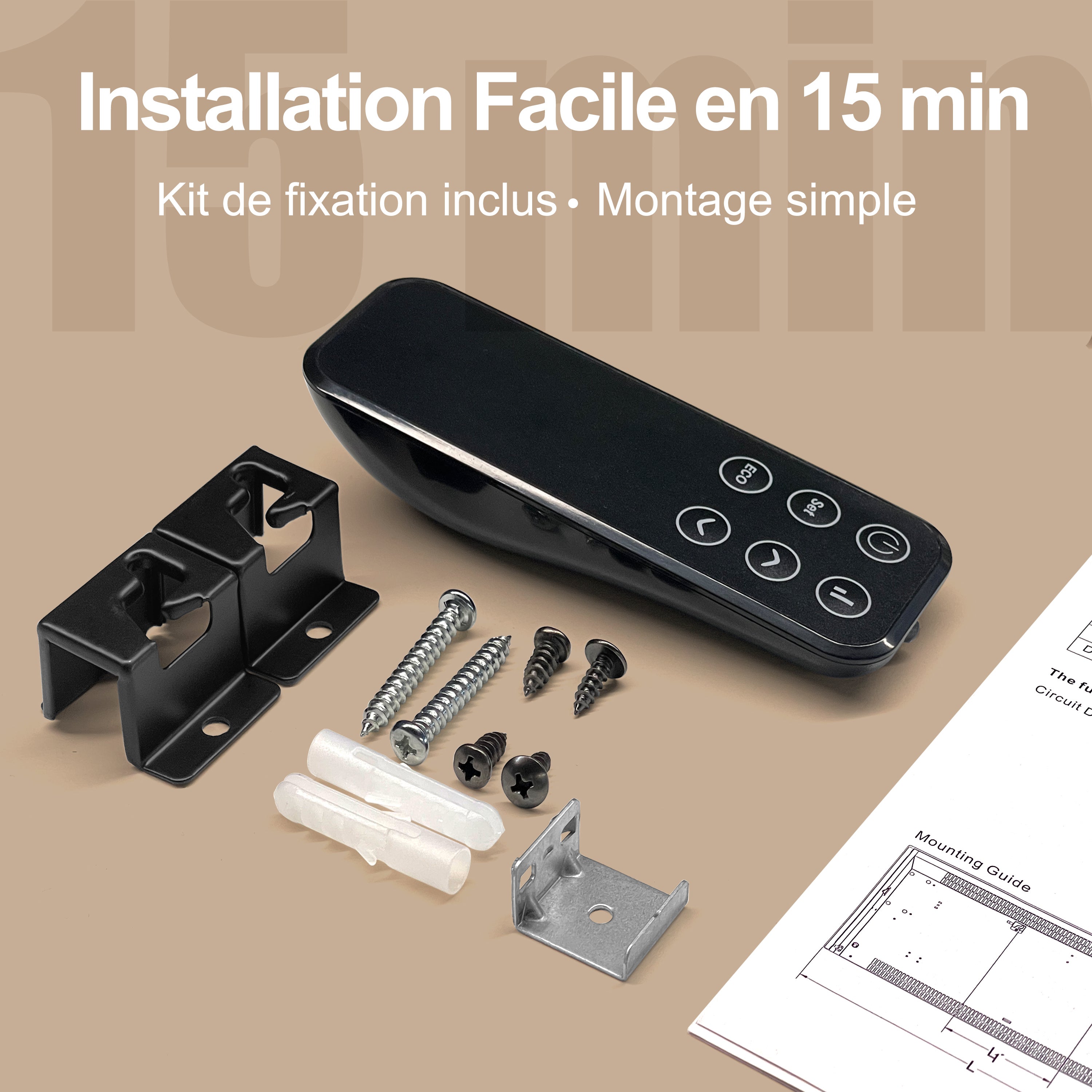 Radiateur électrique économique 1000W — 2 niveaux de puissance — Mode Éco — Détection fenêtre — Mobile sur roulettes — Noir glacé - 4