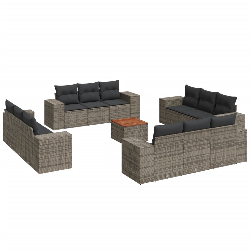 Salon De Jardin 13 Pièces VidaXL - Gris, Résine Tressée - Table, Canapé, Fauteuils, Coussins - Neuf En Carton