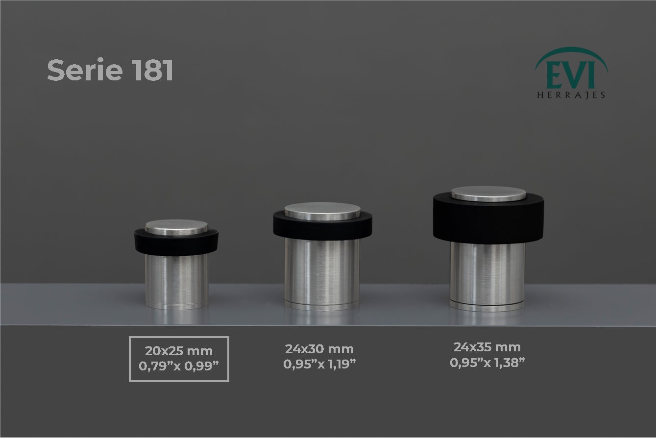 Lot de 4 butées de porte 20 x 25 mm pour sol, acier avec caoutchouc de protection noir, montage à vis, Herrajes EVI - 5