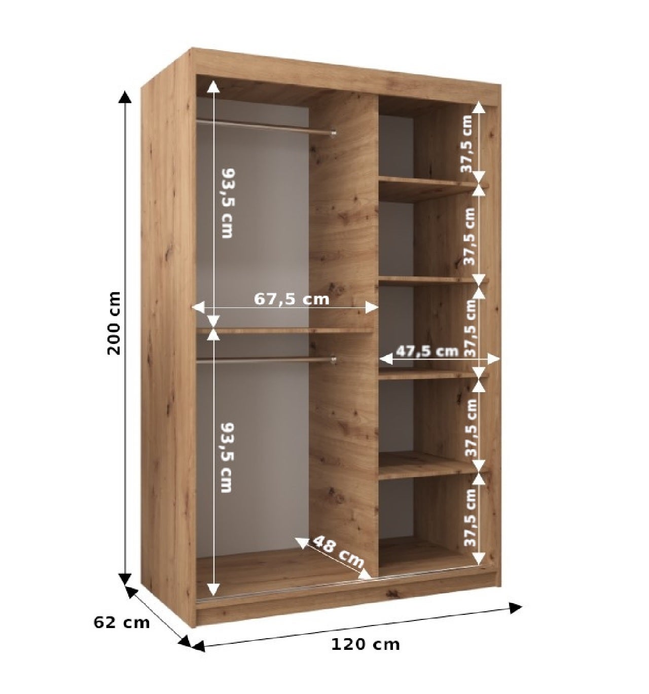 Szafa przesuwna garderoba PROMO V2 120 x 62 x 200 cm Sonoma + Biały - Abiks Meble - 4