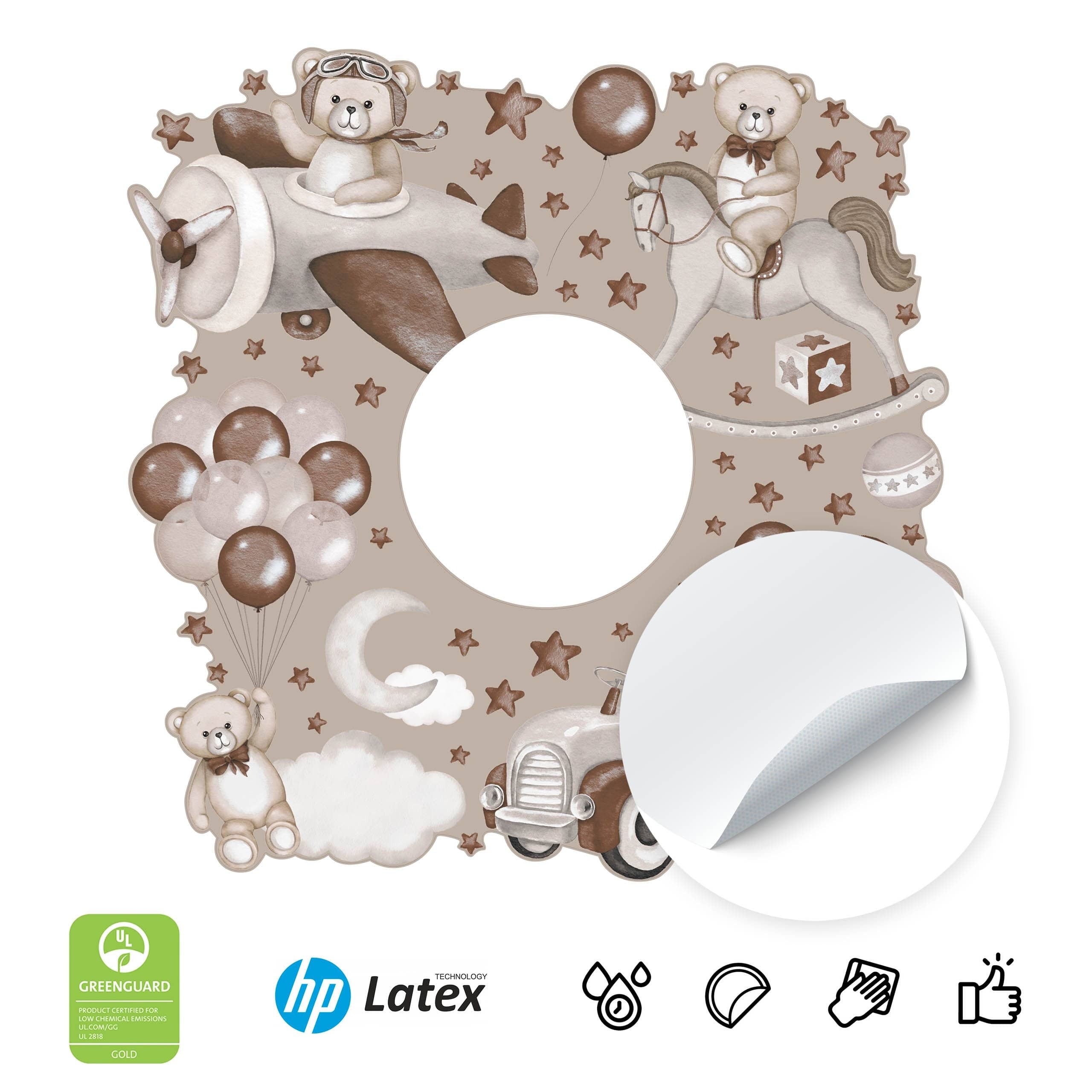 Muralo Adesivo per Interruttore ORSO Palloncini Nuvole Stelle 20x20 cm Sticker per Cameretta dei Bambini - 3