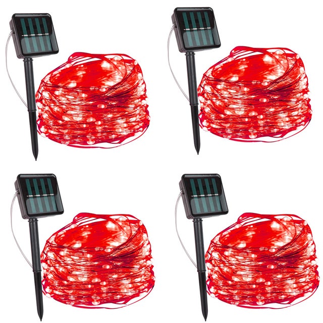 4szt 8-trybowe girlandy solarne 10m 100led zewnętrzne wodoodporne girlandy lampki choinkowe do dekoracji ogrodu-czerwone