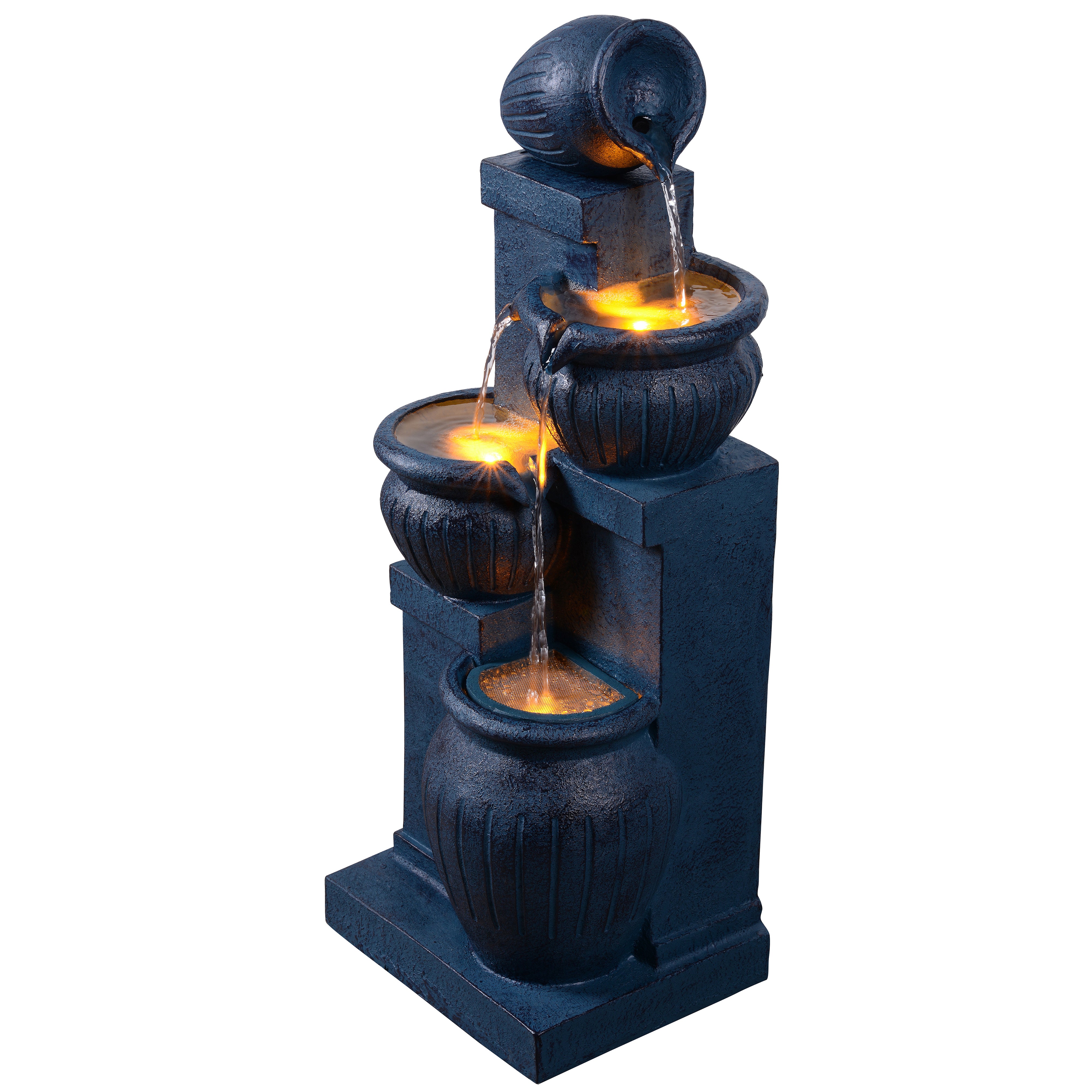 Fontaine solaire jardin 4 niveaux LED, 72cm, Bleu Marine, TEAMSON HOME - 4