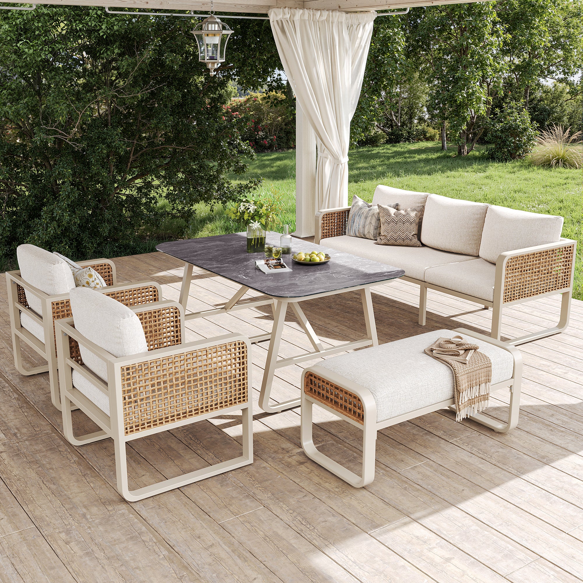 Salon bas de jardin en Métal Gris 6 personnes - 5