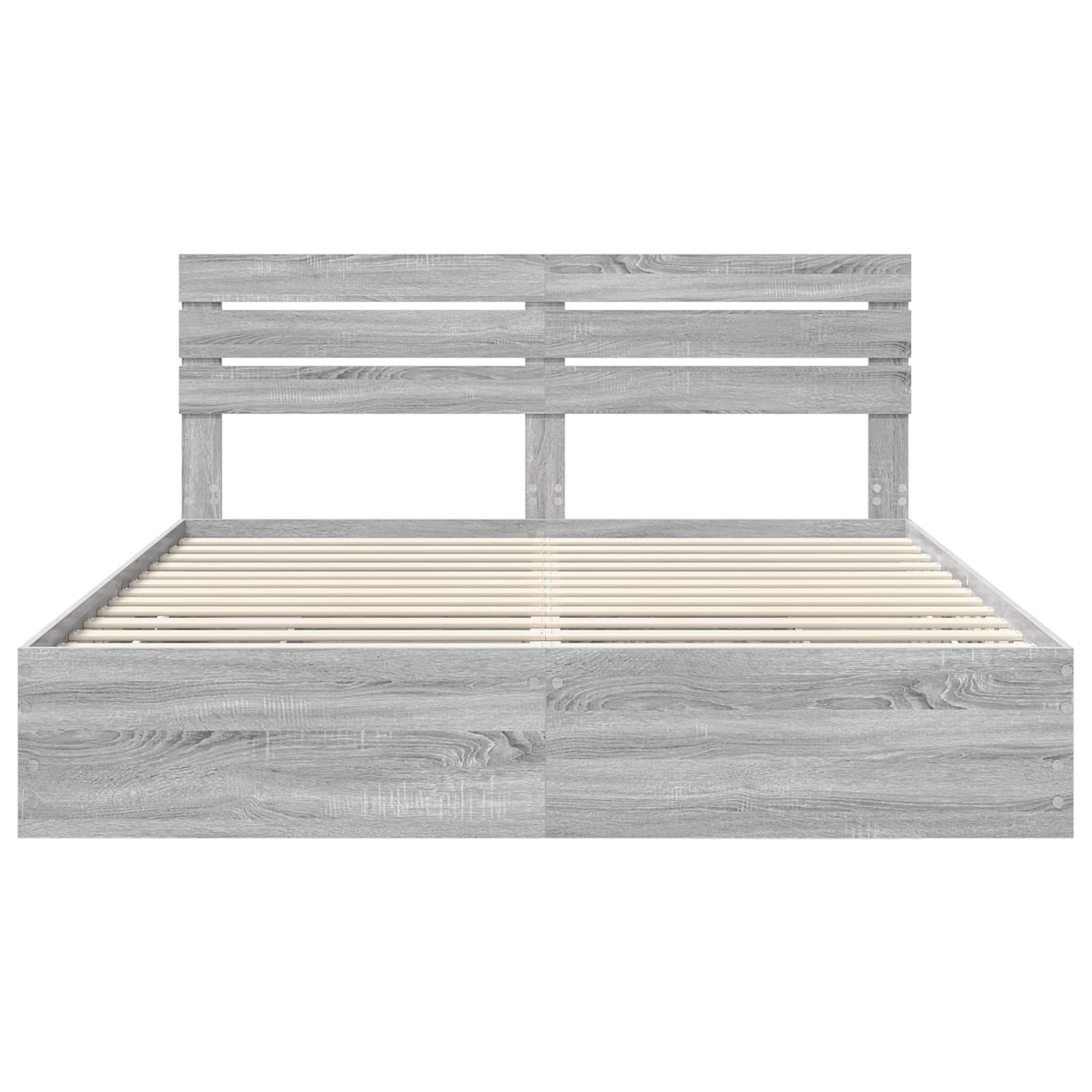 Cadre de lit gris en panneau de bois pour la chambre, 200 × 200 cm - 8