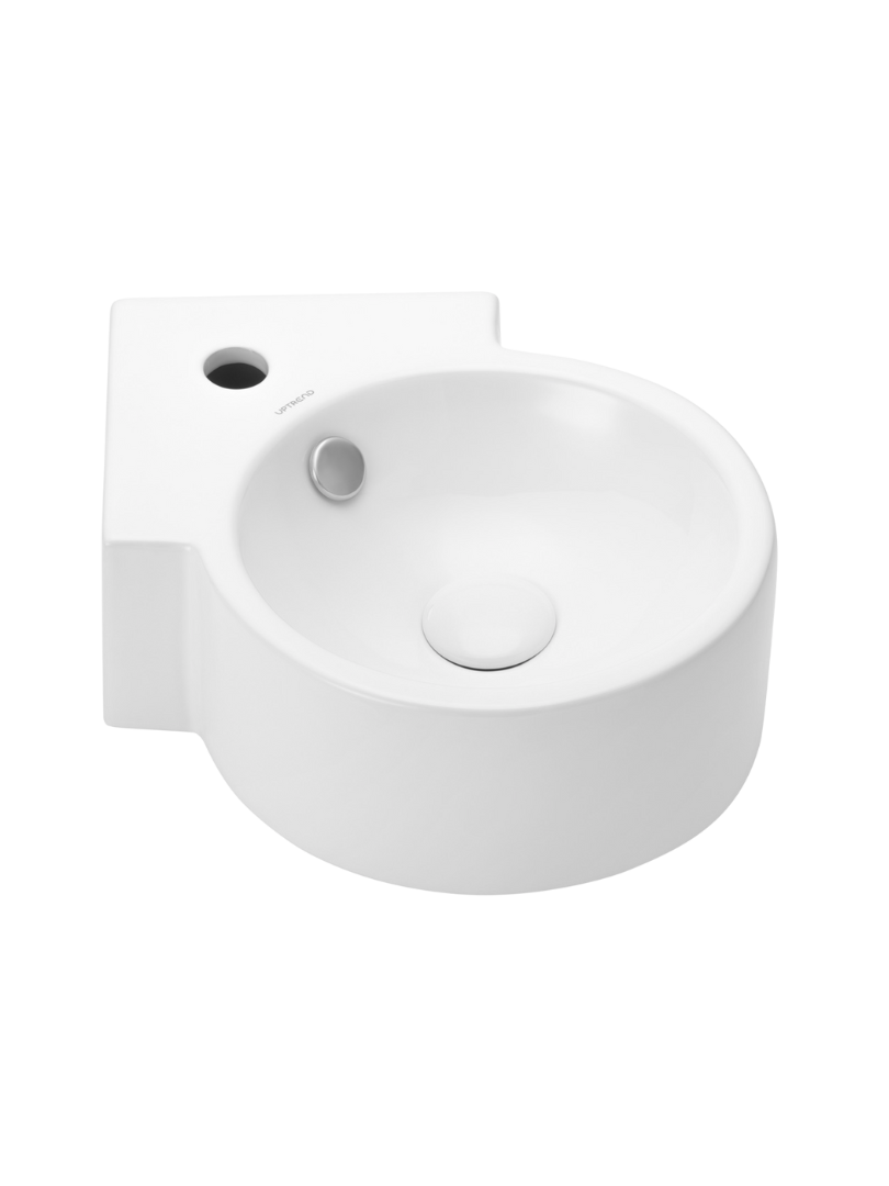 Umywalka ścienna-narożna Uptrend EDGE biały połysk, z otworem na baterię oraz przelewem 1 szt.