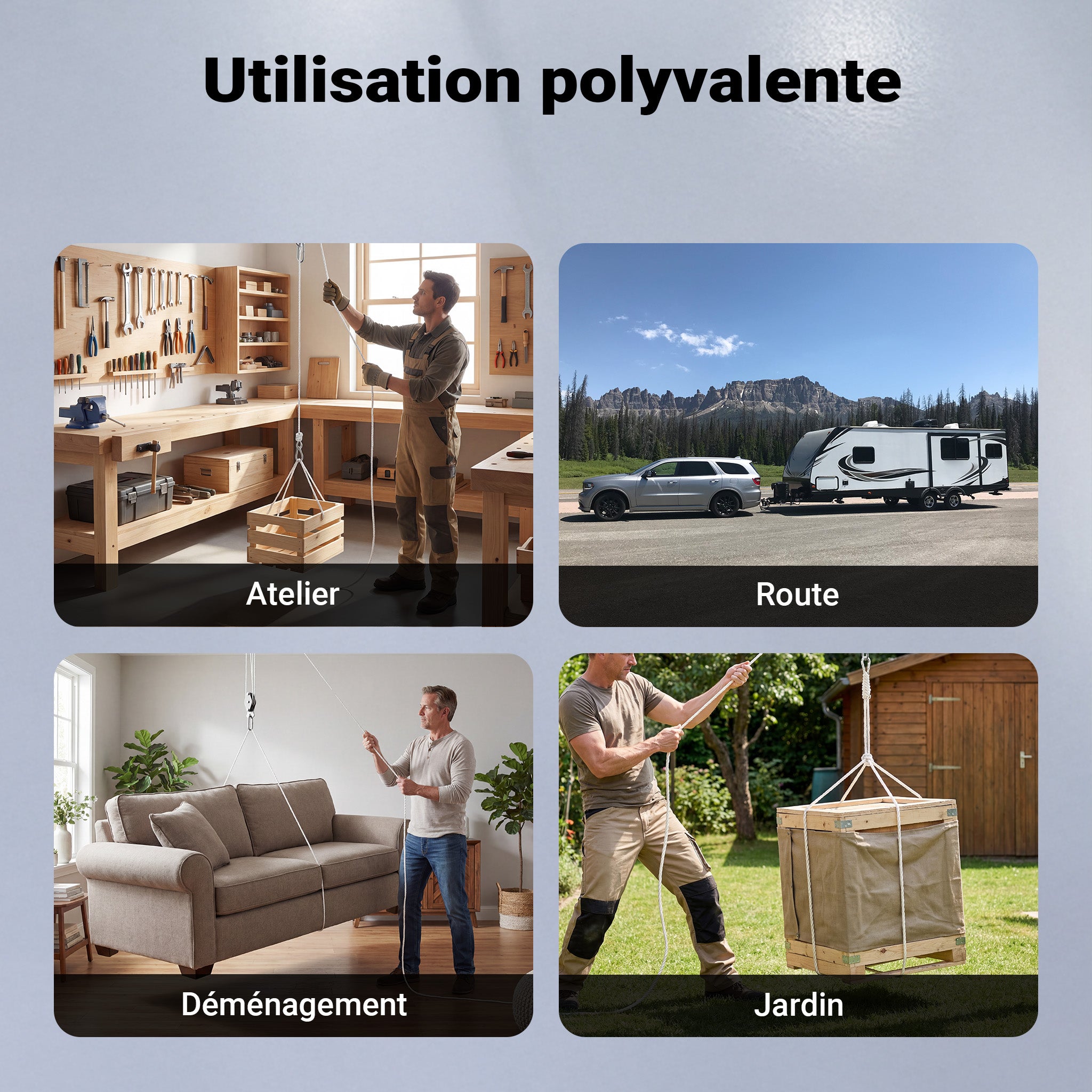 Palan manuel - Charge max. 180 kg - avec Câble Bowden universel de 20 m - Hauteur de levage max. 3 m - Treuil avec Poulie de XPOtool - 8