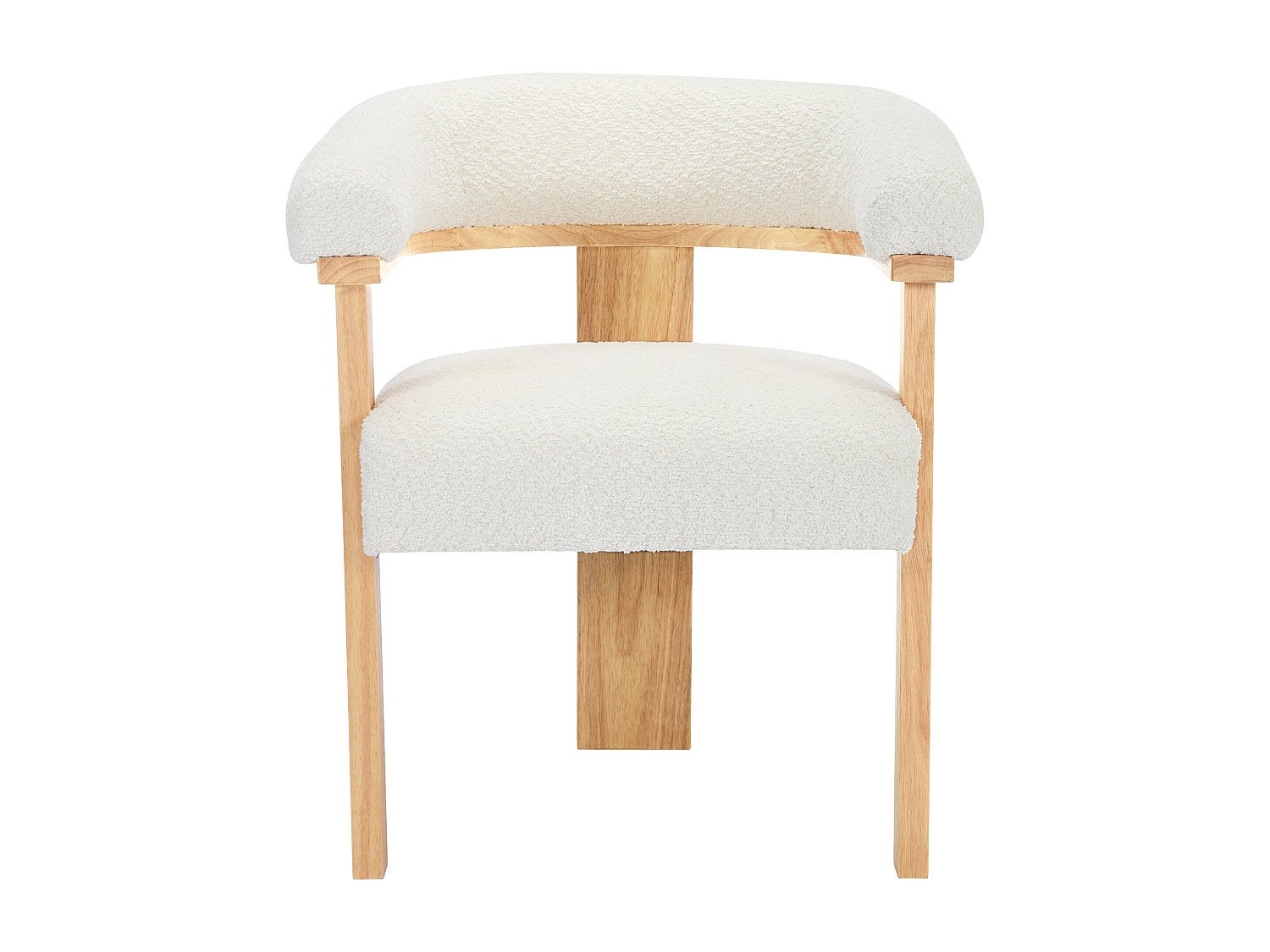 Lot de 6 chaises avec accoudoirs en tissu bouclette et bois d'hévéa naturel - Blanc - LIVELIA - 2