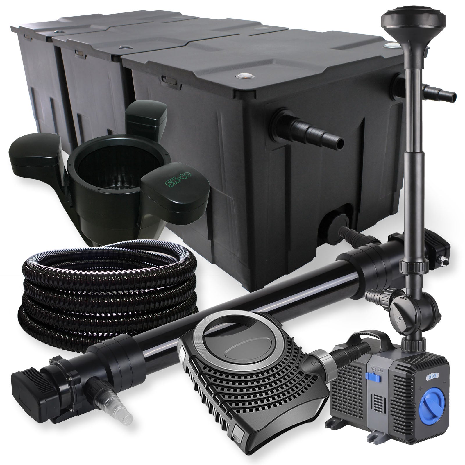 SunSun Teichfilter Komplettset 90.000 Liter - Mit CBF-350C Filter & NEO10000 Pumpe | Inkl. UVC Klärer