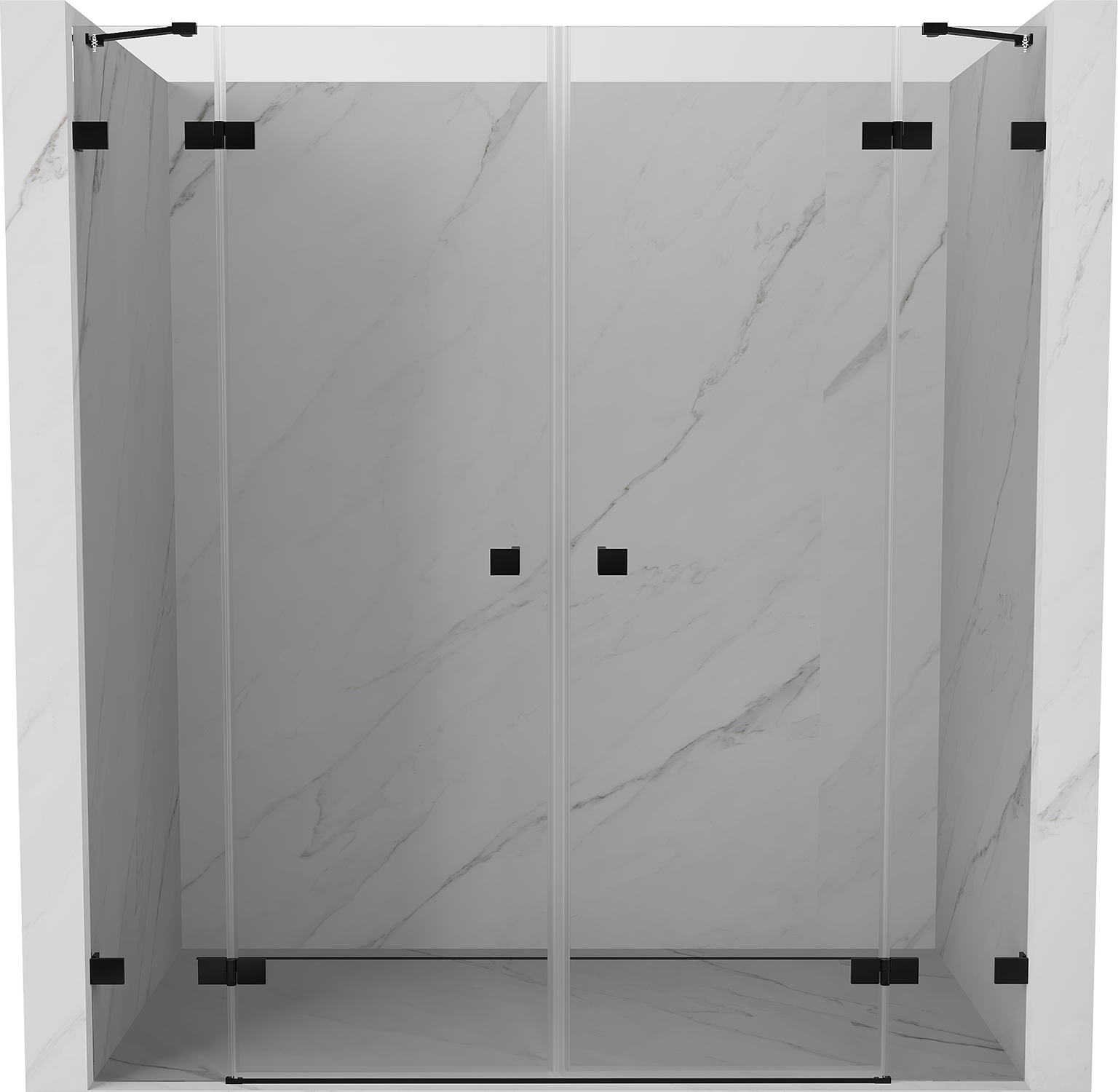 Mexen lunar dúo de puertas de ducha abatibles 200 cm, transparente, negras - 834d-200-000-70-00
