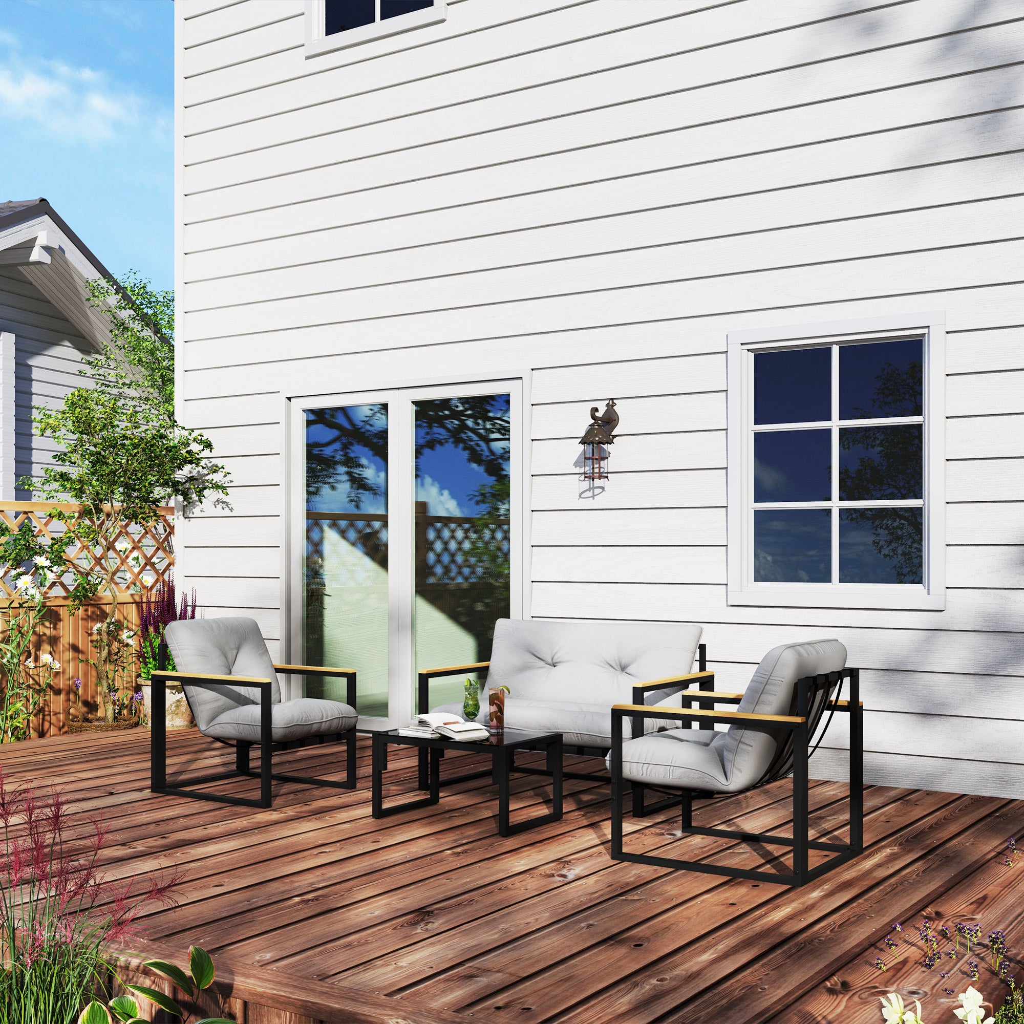 Conjunto de Móveis de Jardim Outsunny Aço e Poliéster Cinzento 114x70x67 cm 84G-666V00GY - 5