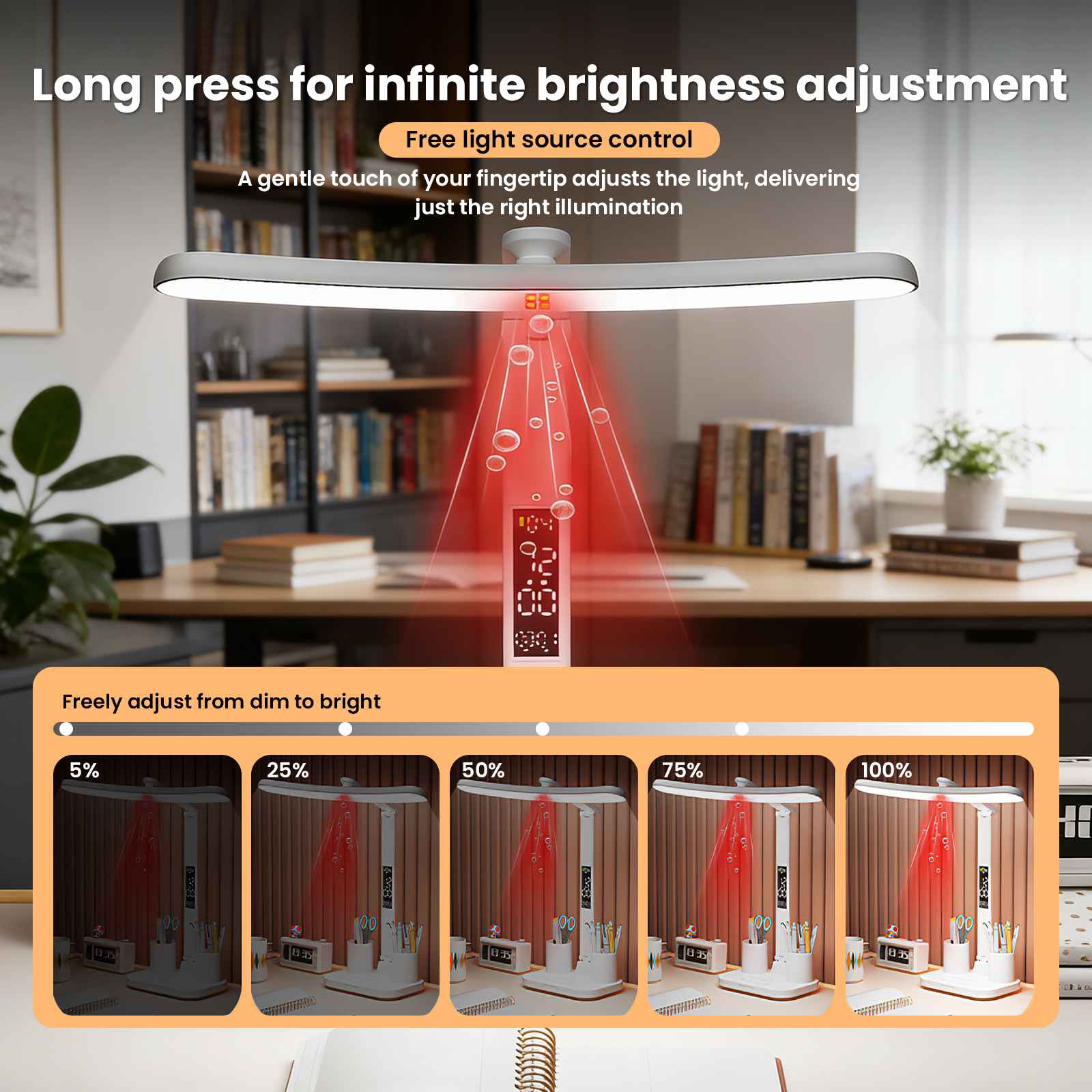 Lámpara de escritorio LED 53 cm con pantalla digital y portalápices, lámpara de mesa ajustable para estudio y oficina - 3
