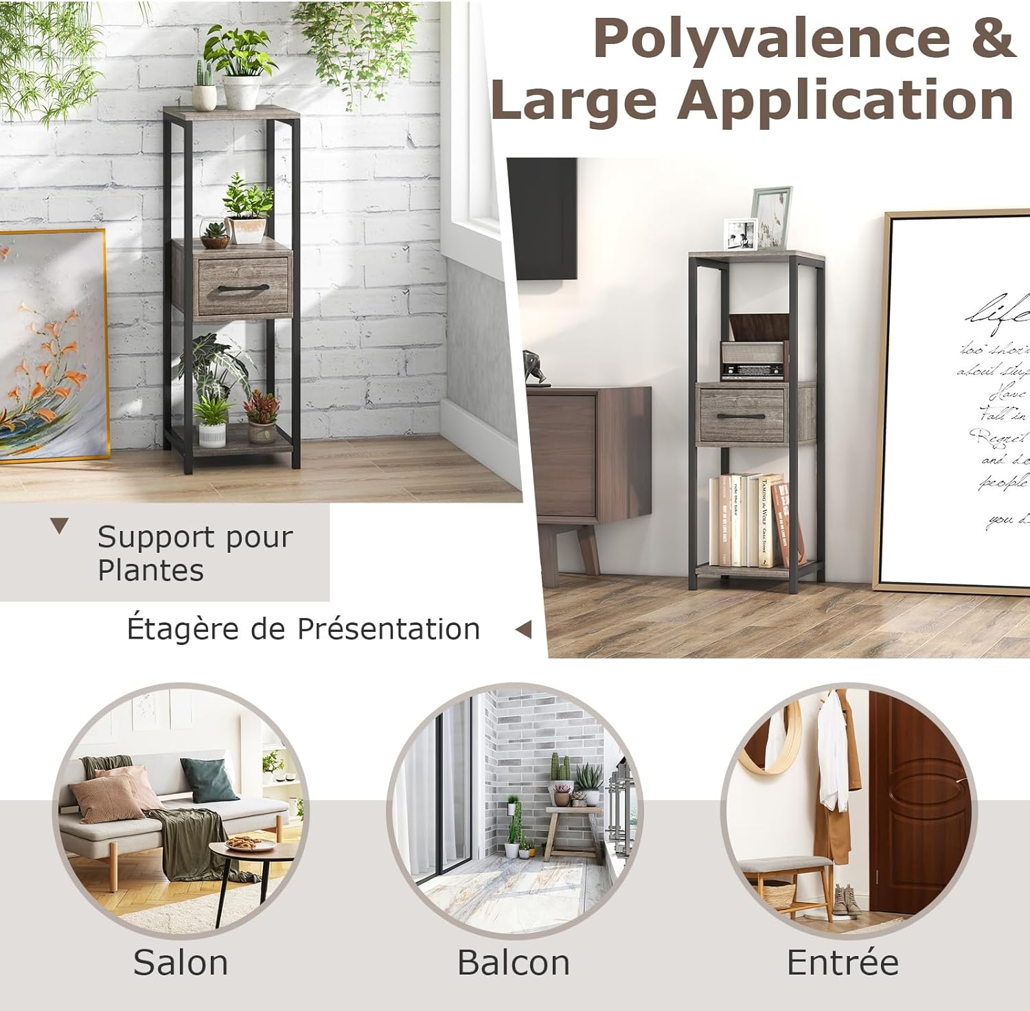 Scaffale per Piante Quadrato in Metallo, Scaffale Portafiori con Scomparsa e Dispositivi Antiribaltamento per Salotto, Camera da Letto e Studi - 7