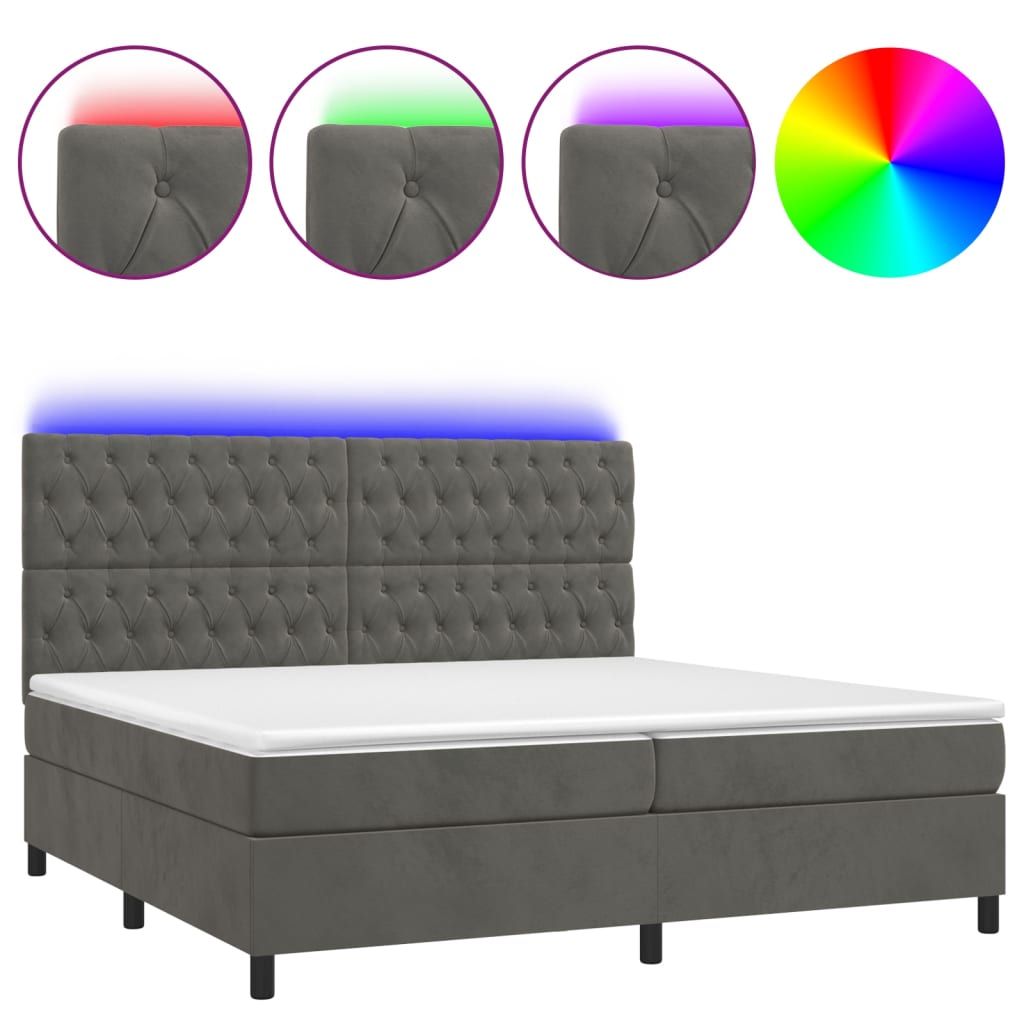 Lit boxspring avec matelas en velours gris foncé et LED 200x200 cm ...