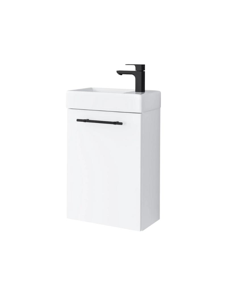 Zestaw szafka łazienkowa z umywalką ceramiczną Uptrend NAVA 40, 1D0S Biały Mat - uchwyt czarny mat 1 kpl.