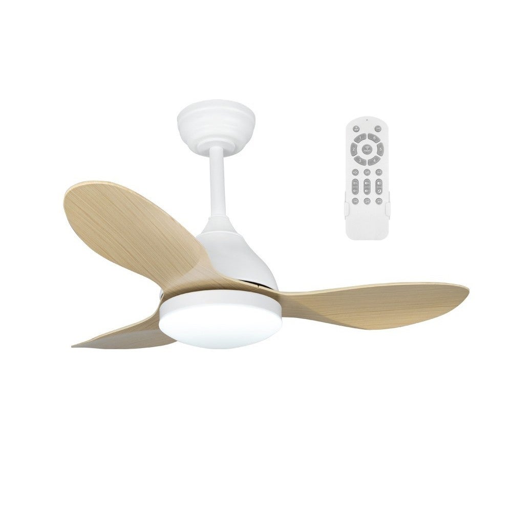 Wentylator sufitowy LED 20W Cavil Mini biały i drewniany CCT Dim z timerem i pamięcią włączenia/wyłączenia ø92cm
