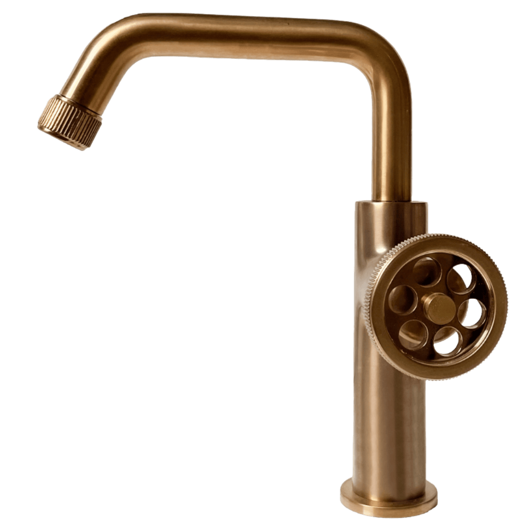 Indus bateria umywalkowa niskie wykonanie szczotkowana miedź