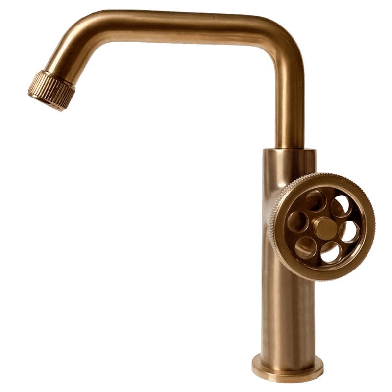 Indus bateria umywalkowa niskie wykonanie szczotkowana miedź