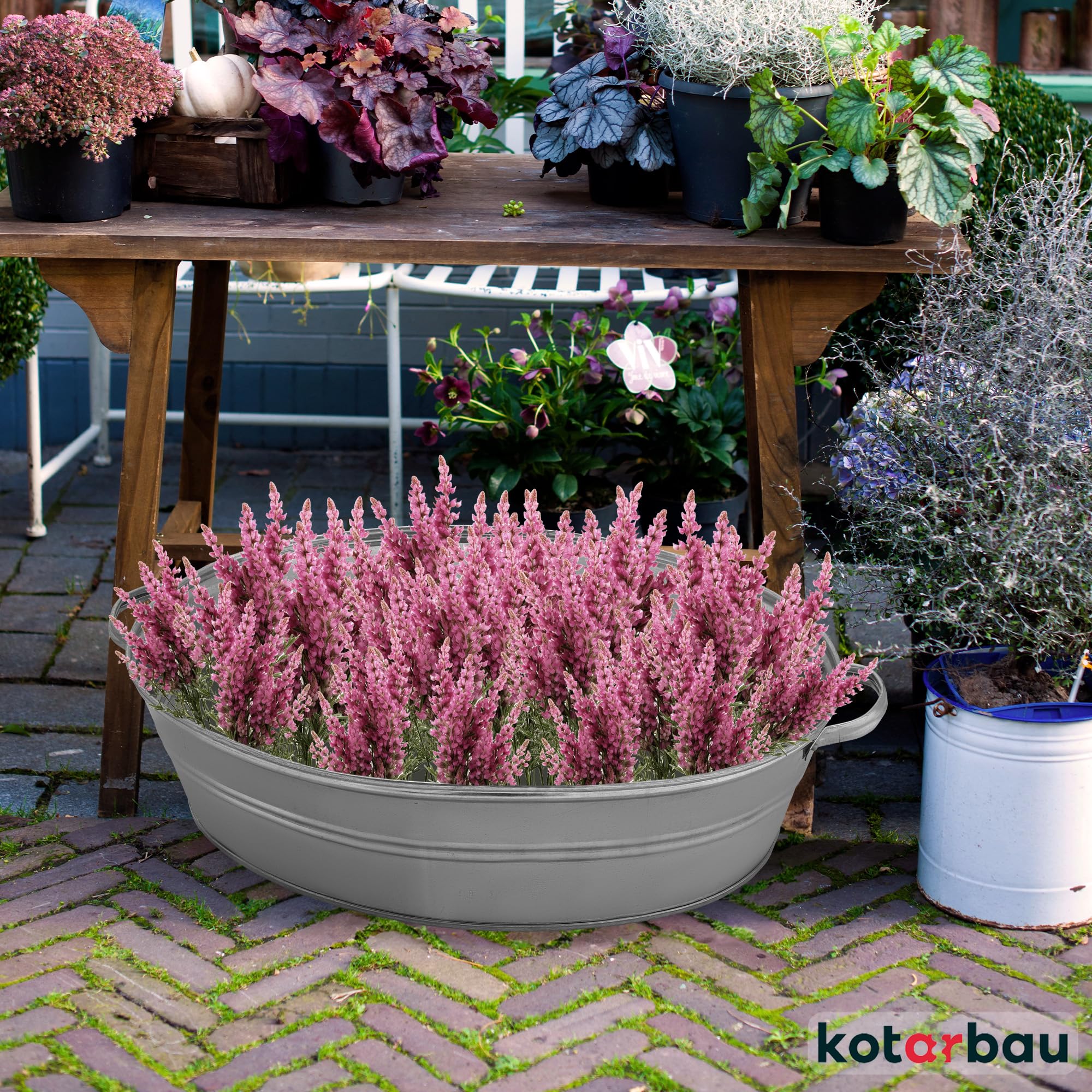 Bac en Zinc pour le Jardin Grand 27 Litres Rond Acier Galvanisé Zinc - Pot de Fleurs Jardin - KOTARBAU - 2