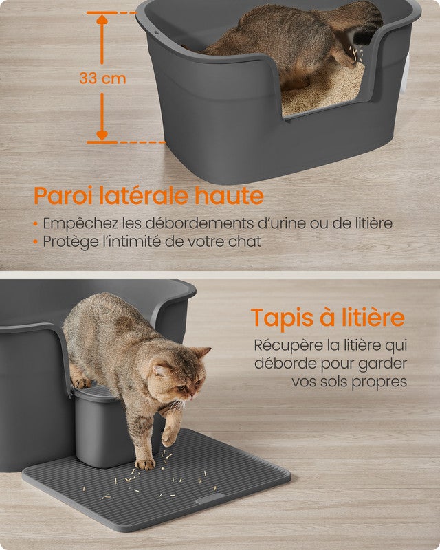 Bac à Litière pour Foyers Multi-Chats, Avec un Tapis de Litière, Boîte de Rangement, Pelle, pour Grand Chat, Gris Ardoise - 6