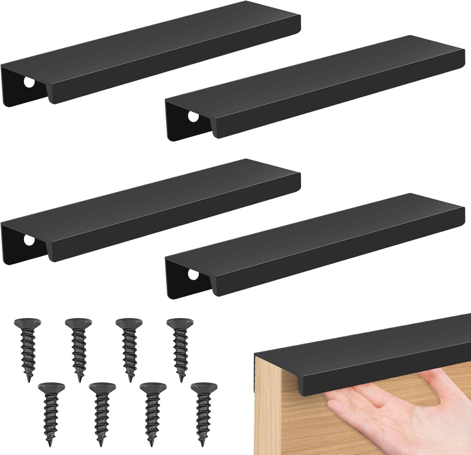 Zestaw 4 czarnych uchwytów meblowych 120 mm, ukrytych, niewidocznych uchwytów do szafek, niewidocznych uchwytów do szafek kuchennych z aluminium, ukry