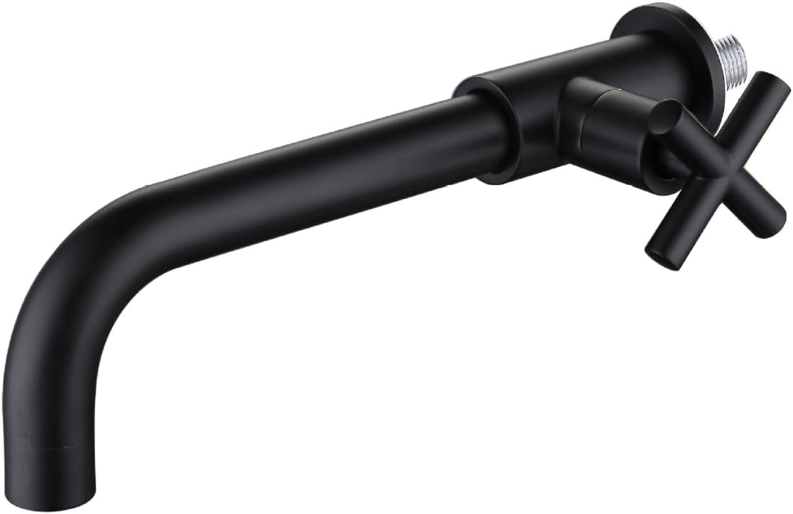 Bateria ścienna, bateria ogrodowa lub łazienkowa, bateria obrotowa boczna z uchwytami krzyżowymi - czarna