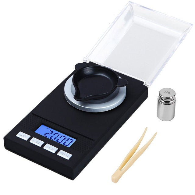 Balance de Precision Milligrammes 50 x 0.001g Mini Balance de Bijoux Professionnelle, Balance de Cuisine avec étui, Pince à épiler, Plateau de Pesée