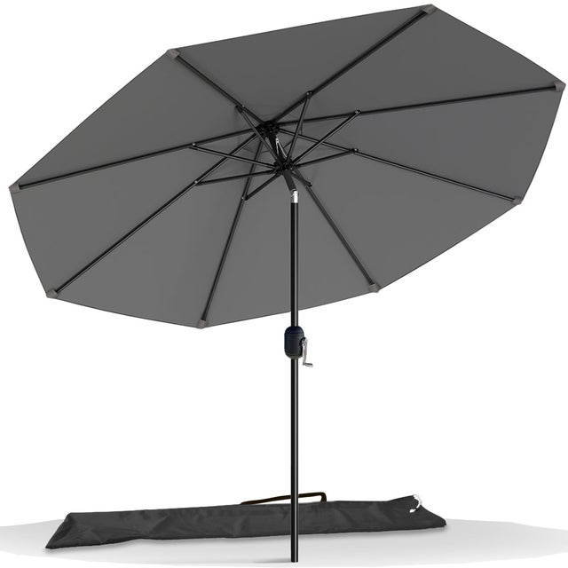 Parasol inclinable Ø 2,7 x H 2,4 m avec housse de protection gris - Anti-UV, imperméable - VOUNOT®