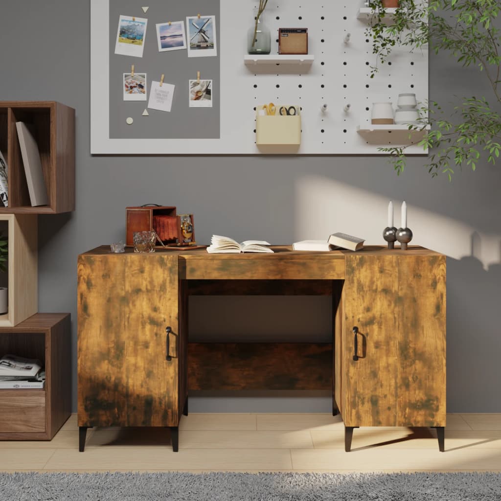 Bureau，Table de travail，Table d'étude Chêne fumé 140x50x75 cm Bois d'ingénierie CWV29015 - 2