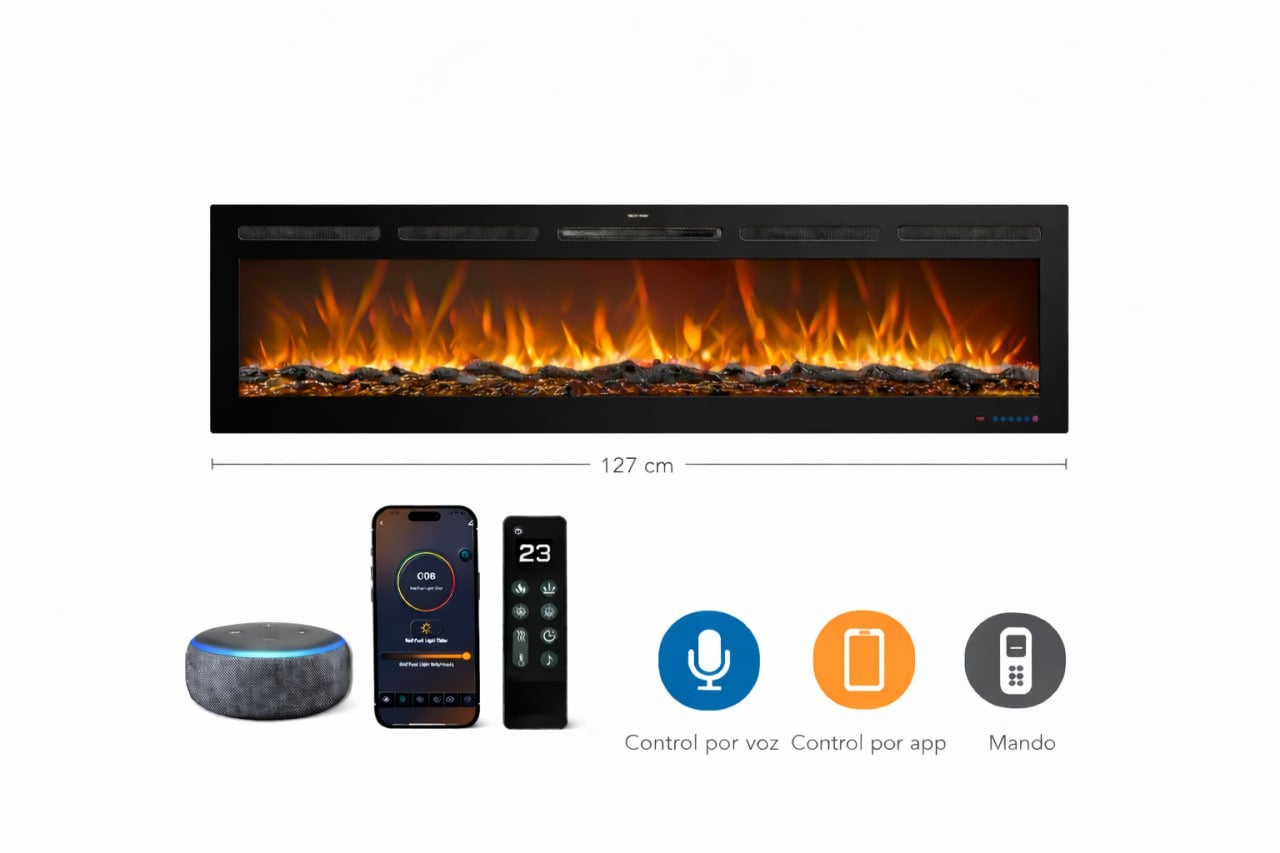 Chimenea eléctrica de pared mystflame galaxy 50 pro new wifi, empotrada y de suelo, control por app, alexa y google assistant, 1500w (127 cm)