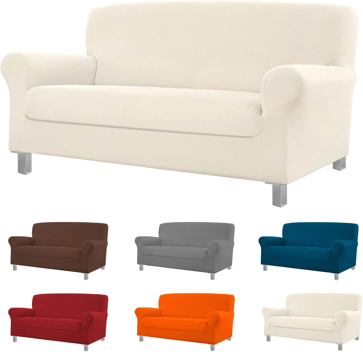 Copridivano Antimacchia 2 Posti Impermeabile Elasticizzato Aderente Fodera Salva Poltrona Panna - 4