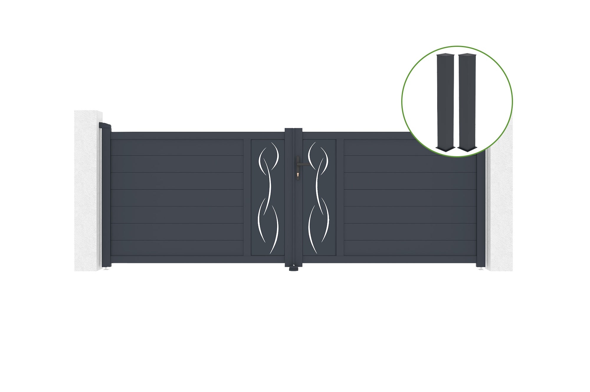 Brama skrzydłowa 3,5m LIFE wys. 120cm aluminium szare + 2 słupki 20x20cm wys. 16