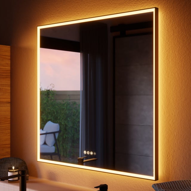 Czarne kwadratowe lustro podświetlane szer. 90 x wys. 90 cm rama Neo